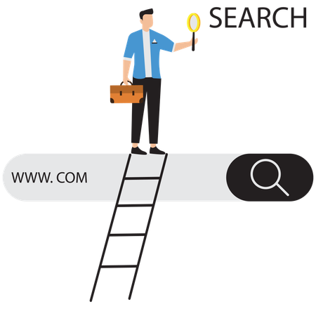 Femme d'affaires effectuant des recherches en ligne  Illustration