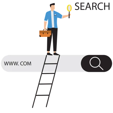 Femme d'affaires effectuant des recherches en ligne  Illustration