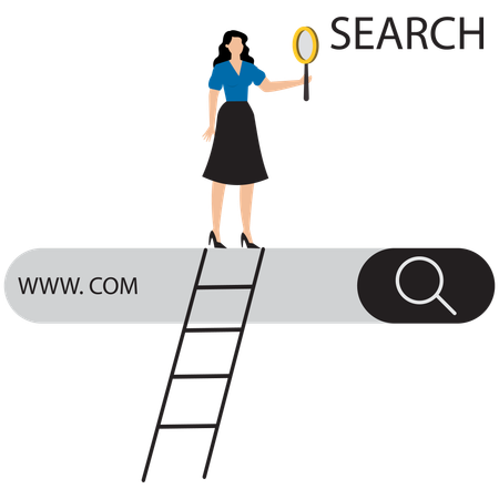 Femme d'affaires effectuant des recherches en ligne  Illustration