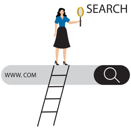 Femme d'affaires effectuant des recherches en ligne  Illustration