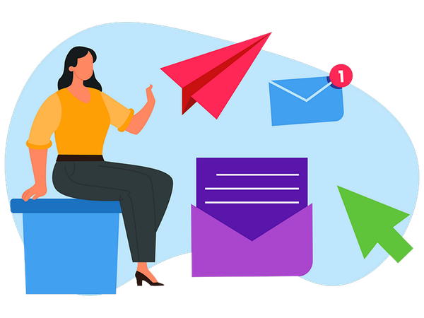 Femme d'affaires faisant du marketing par courrier  Illustration