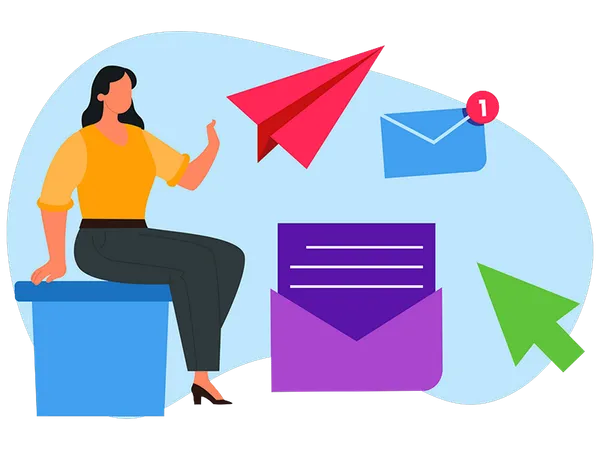 Femme d'affaires faisant du marketing par courrier  Illustration