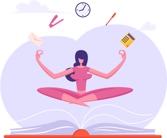 Femme affaires, faire, yoga, méditation  Illustration