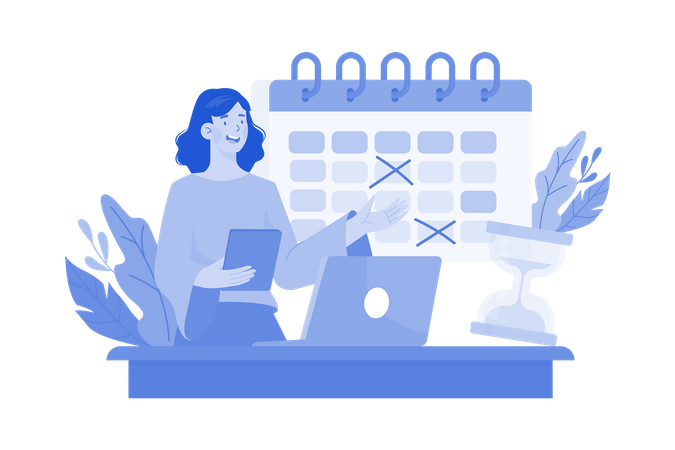 Femme d'affaires faisant la gestion du calendrier  Illustration