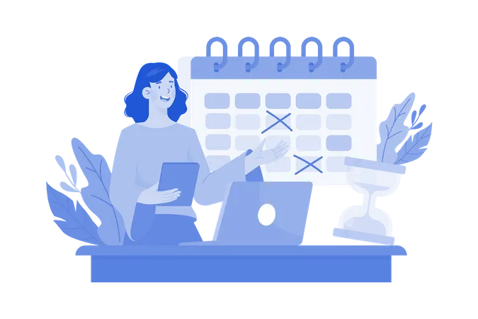 Femme d'affaires faisant la gestion du calendrier  Illustration