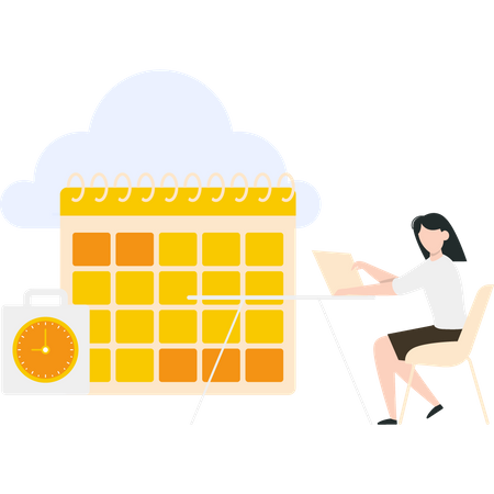 Femme d'affaires faisant la gestion du calendrier  Illustration