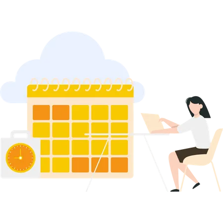 Femme d'affaires faisant la gestion du calendrier  Illustration