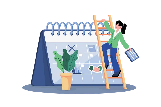 Femme d'affaires faisant la gestion du calendrier  Illustration