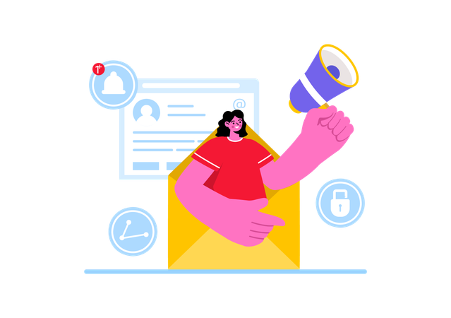 Femme d'affaires faisant du marketing par courrier  Illustration