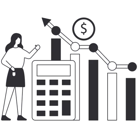 Femme d'affaires faisant une récupération financière  Illustration