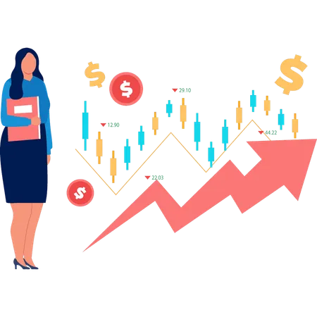 Femme d'affaires faisant une analyse boursière  Illustration