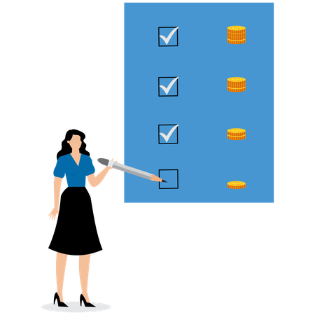 Femme d'affaires effectuant une analyse de portefeuille  Illustration