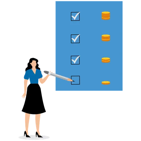 Femme d'affaires effectuant une analyse de portefeuille  Illustration