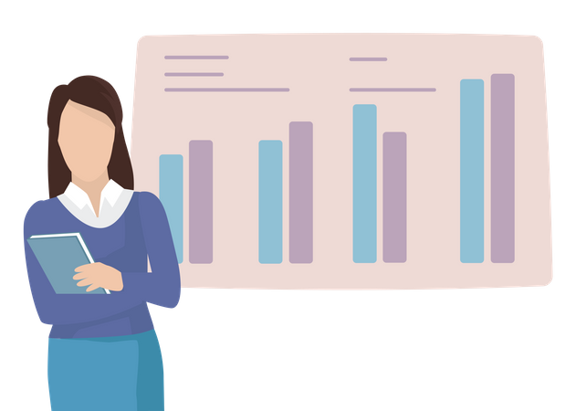 Femme d'affaires effectuant une analyse statistique  Illustration