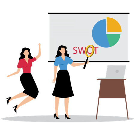 Femme d'affaires effectuant une analyse SWOT  Illustration