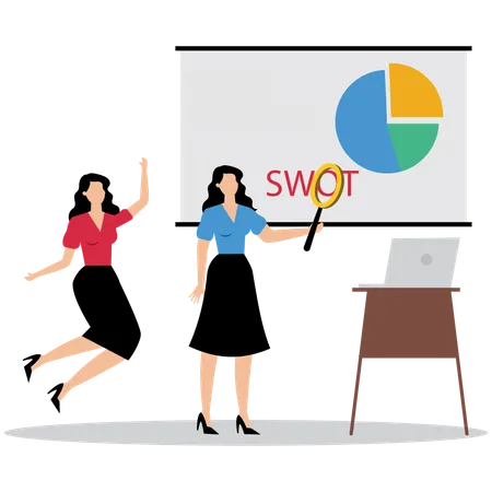 Femme d'affaires effectuant une analyse SWOT  Illustration