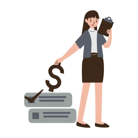 Femme d'affaires faisant la planification financière  Illustration