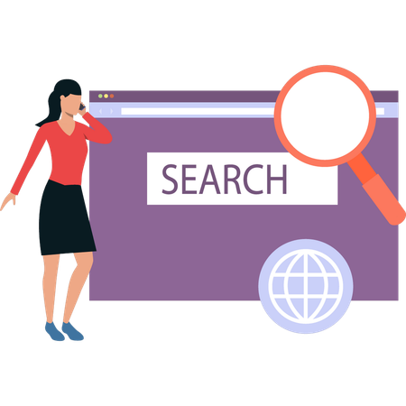 Une femme d'affaires effectue une recherche mondiale  Illustration