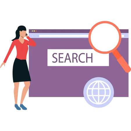 Une femme d'affaires effectue une recherche mondiale  Illustration