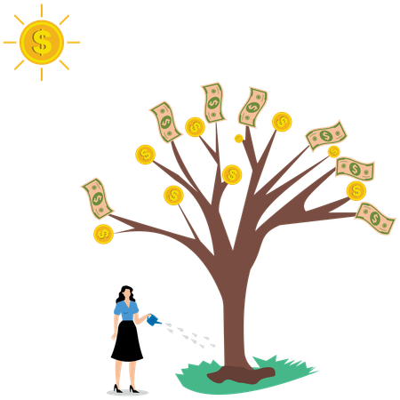 Femme d'affaires gérant un arbre financier  Illustration