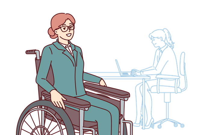 Une femme d'affaires handicapée pense à un employé de bureau  Illustration