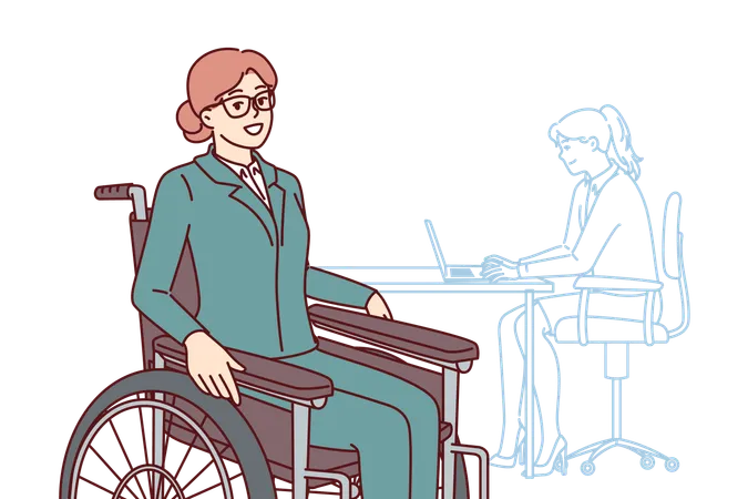 Une femme d'affaires handicapée pense à un employé de bureau  Illustration