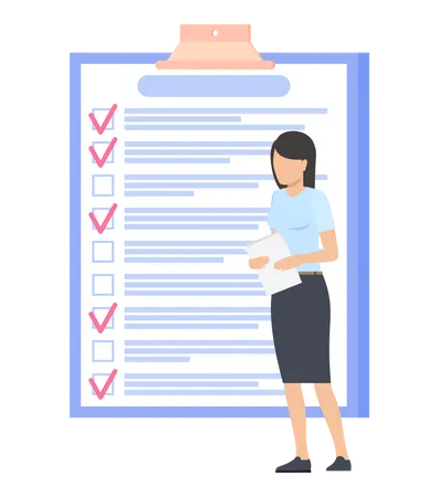 Femme d'affaires détenant la liste des plans  Illustration