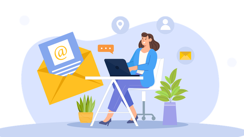 Femme d'affaires lisant des e-mails professionnels  Illustration