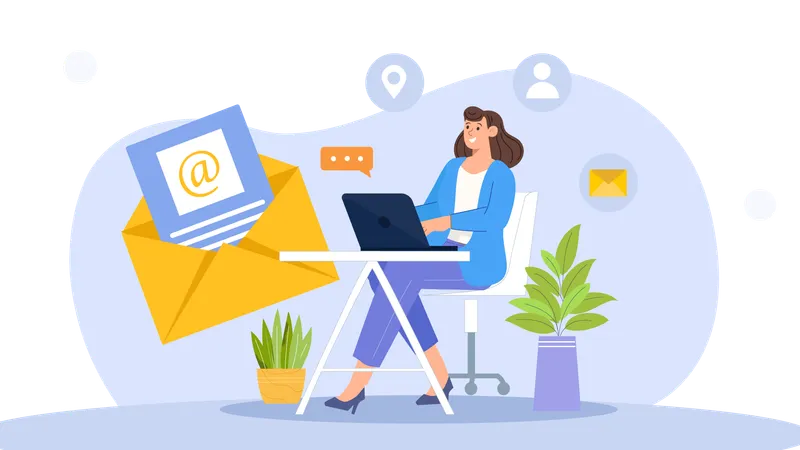 Femme d'affaires lisant des e-mails professionnels  Illustration