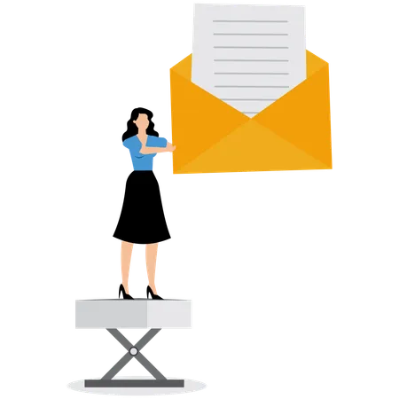 Femme d'affaires lisant un courrier électronique professionnel  Illustration