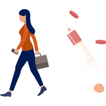 Femme d'affaires marchant avec des médicaments  Illustration