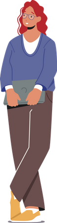 Femme d'affaires mature tenant un ordinateur portable  Illustration