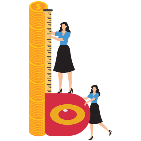 Femme d'affaires mesurant les rendements et la croissance des investissements  Illustration