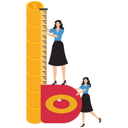 Femme d'affaires mesurant les rendements et la croissance des investissements  Illustration