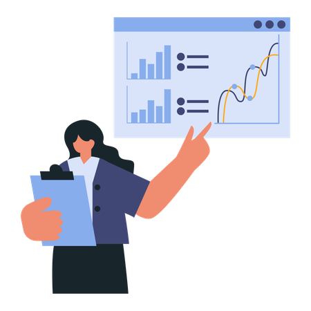 Femme d'affaires montrant des analyses commerciales  Illustration