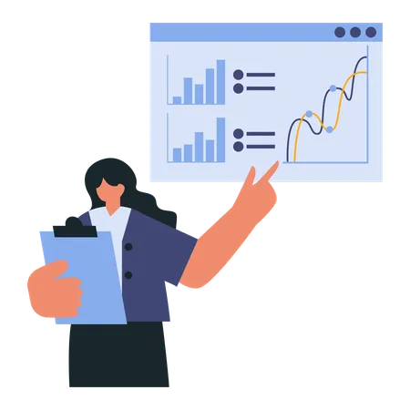 Femme d'affaires montrant des analyses commerciales  Illustration