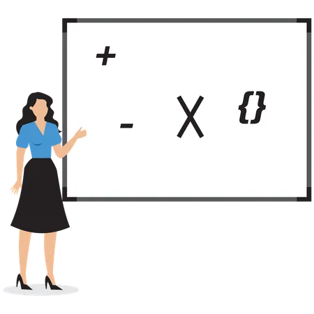 Femme d'affaires montrant différents symboles mathématiques  Illustration