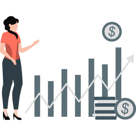 Une femme d'affaires montre la croissance de ses investissements  Illustration