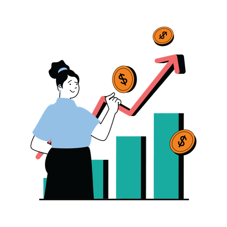 Femme d'affaires montrant le graphique de croissance des finances  Illustration