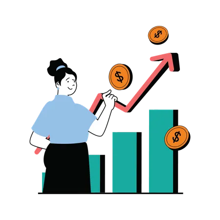 Femme d'affaires montrant le graphique de croissance des finances  Illustration