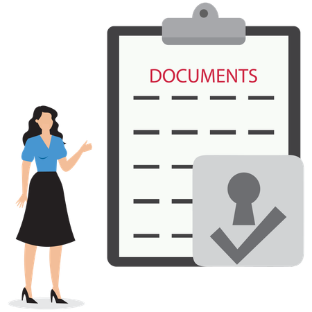 Femme d'affaires montrant une protection complète pour le document  Illustration