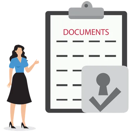 Femme d'affaires montrant une protection complète pour le document  Illustration