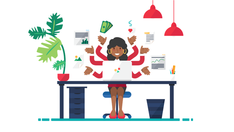 Femme d'affaires multitâche  Illustration