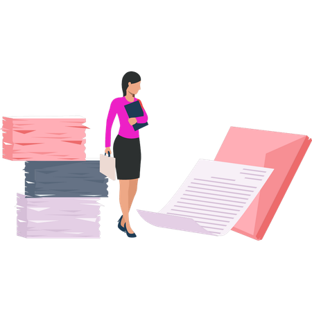 Une femme d'affaires organise des documents contractuels  Illustration