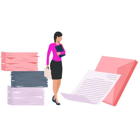 Une femme d'affaires organise des documents contractuels  Illustration