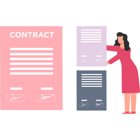 Une femme d'affaires organise des documents contractuels  Illustration