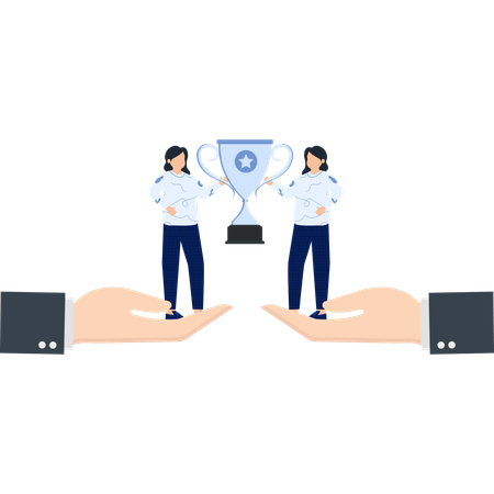 Femme d'affaires partageant un trophée d'affaires  Illustration