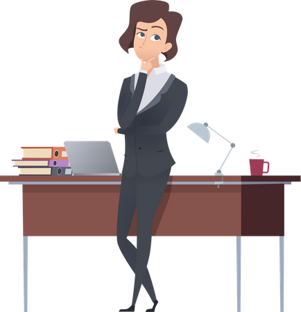 Femme d'affaires pensant au bureau  Illustration