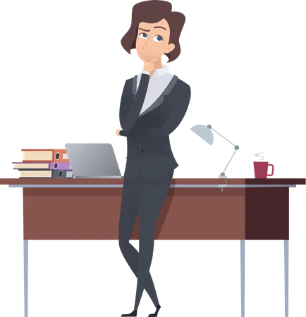 Femme d'affaires pensant au bureau  Illustration