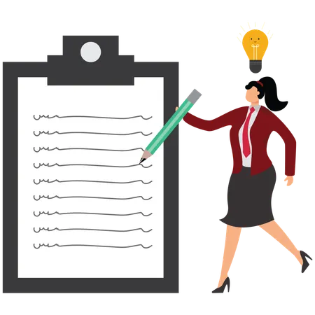 Une femme d'affaires pense qu'une bonne attitude envers le travail mène au succès  Illustration